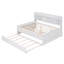 Élégant lit en bois avec tête de lit bibliothèque intégrée, trois tiroirs de rangement et un lit gigogne mobile dans les étagères capitaine blanches, couleur spacieuse-1012780093-1012780091
