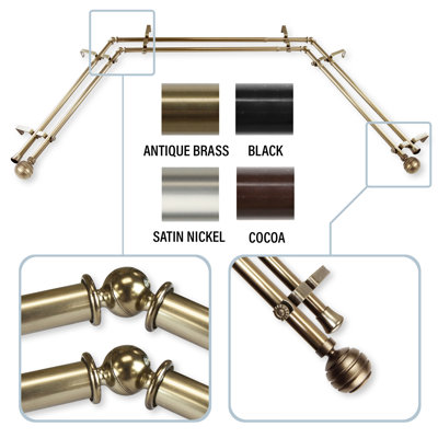 Pepin Steel Rod/Resin Finials Adjustable Bay Window Double Curtain Rod