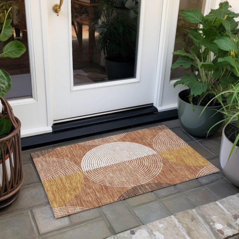 Tapis géométrique intérieur / extérieur lavable à la machine Hovey ACN2281, Rectangle 1 pi 8 po x 2 pi 6 po