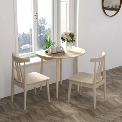Homcom 35" Small Kitchen Table, Collapsible Drop Leaf Table For Small Spaces, Round Folding Dining Table With Solid Wood Legs For Kitchen, Dining Room, Oak Color