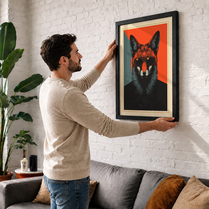 Fox-Headed Figure Modern - Framed Print, Oak, A3 - 42.0 x 29.7 cm