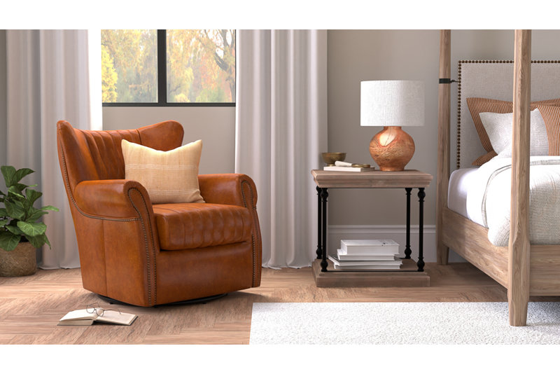 Bugatti Swivel Club Chair, Chateau Blue Genuine Leather