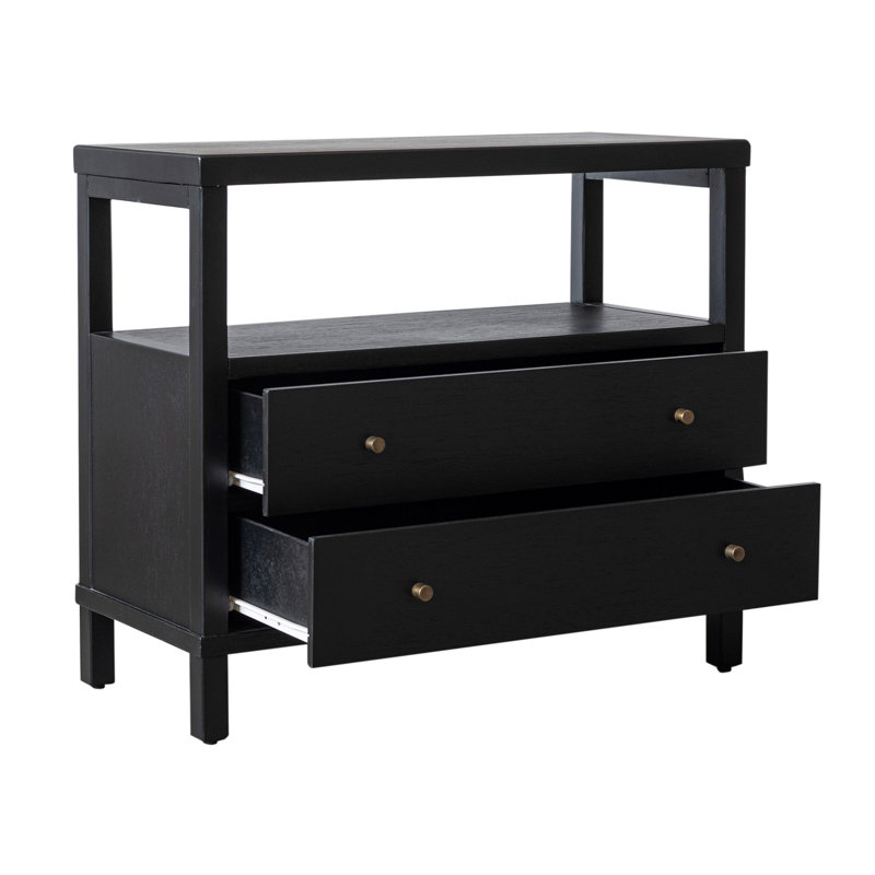 2-Drawer Wood Nightstand, Black, Black