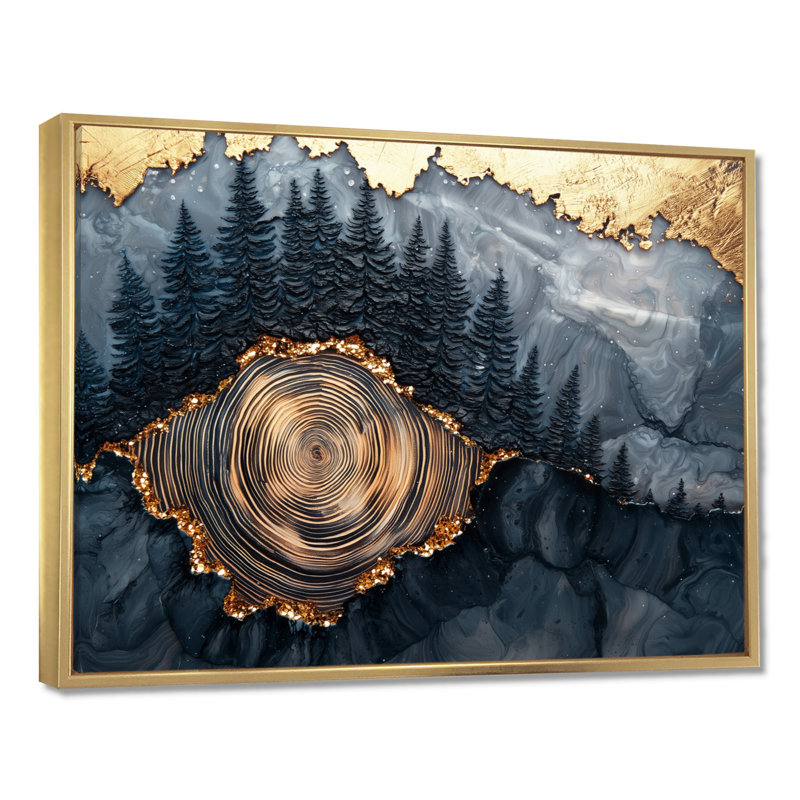 «Giuditta Pine Forest Landscape on Stone Horizon I», art mural forêt, H 24 po x l 32 po, Avec cadre, Doré