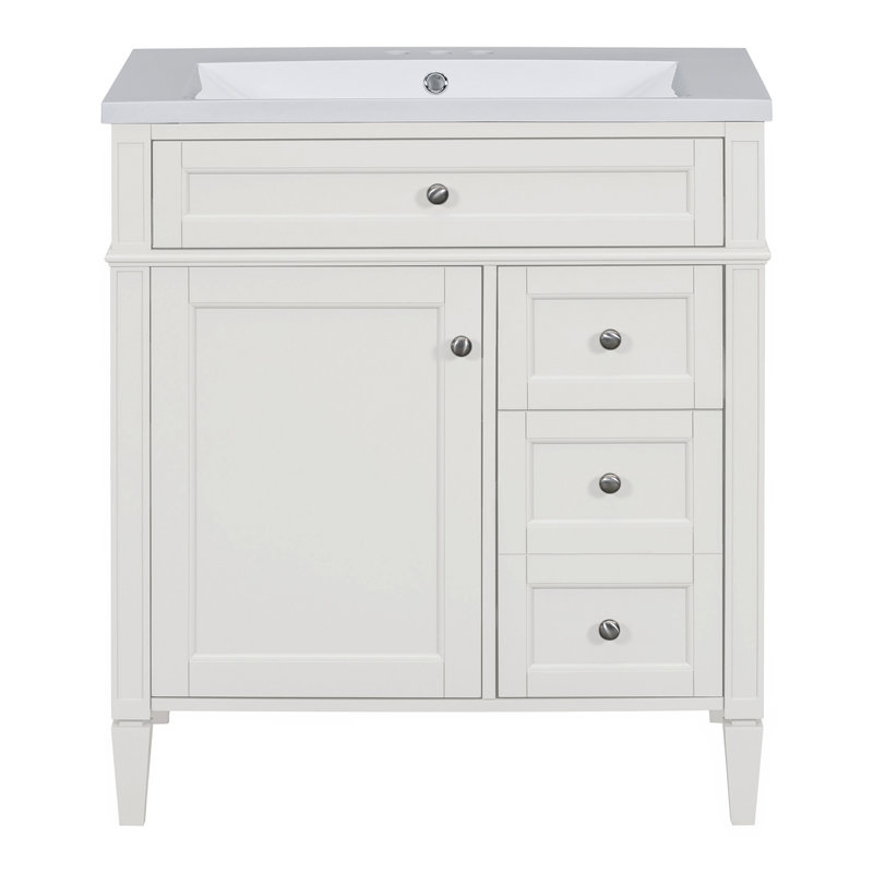 Meuble-lavabo de salle de bain moderne 30 po avec lavabo supérieur, Blanc