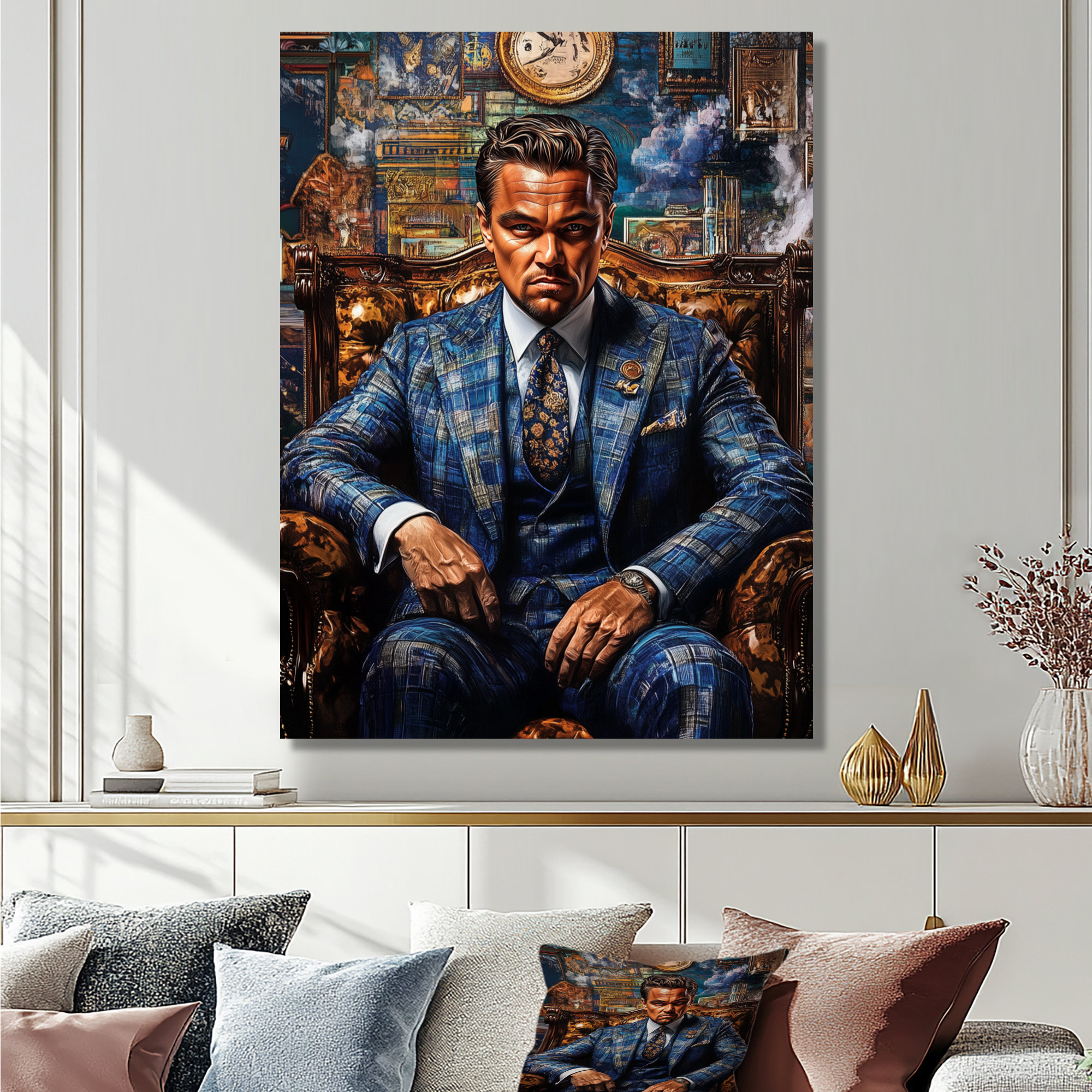 Design Art Blue Gold Bitcoin Leo Dicaprio Wolf Of Wall Street - Fashion  Bitcoin Wall Art Living Room | Wayfair