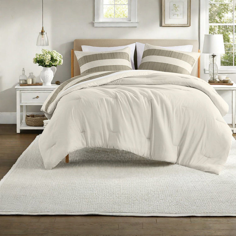 Neutral Stripe Textured 3-piece Full/queen Bedding Set With Durable Polyester Material