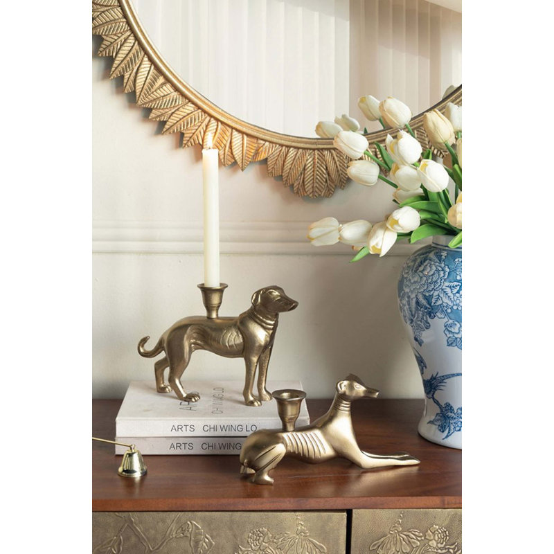 Decorative Gold Metal Greyhound Taper Holder