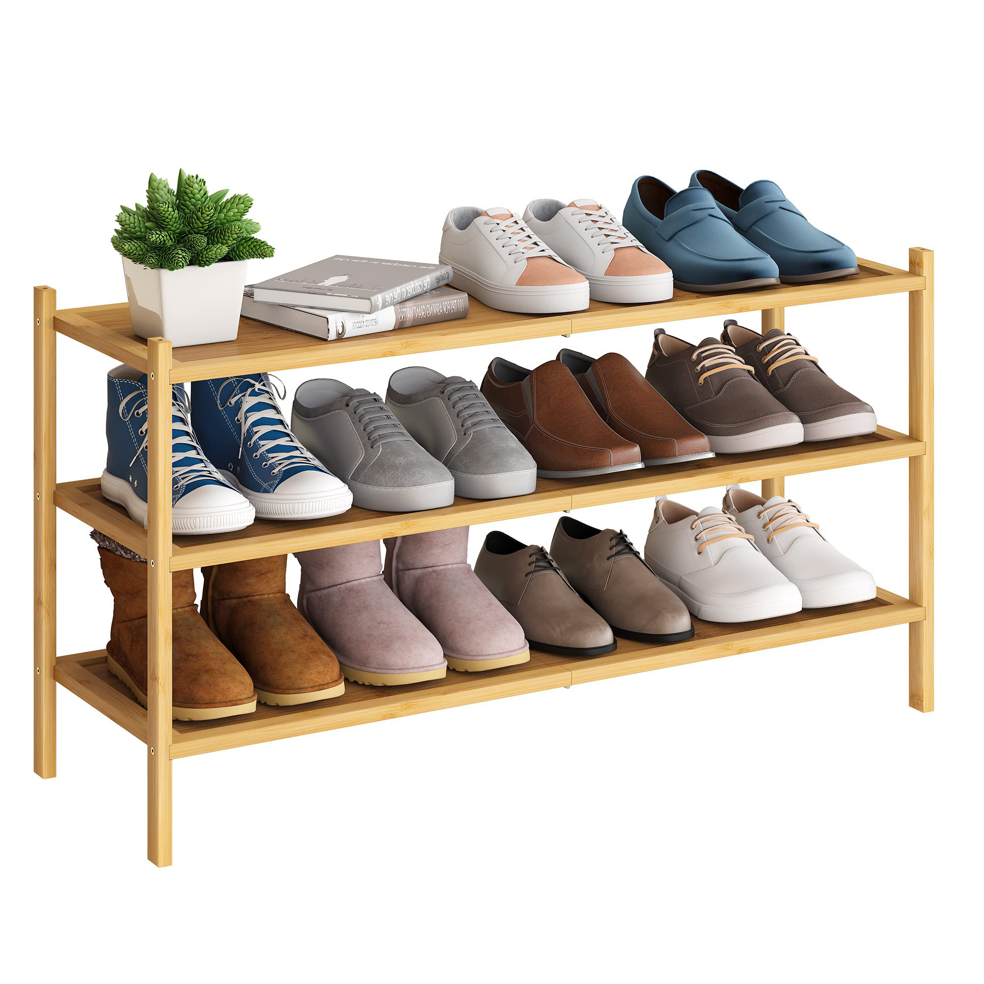 Ophelia & Co. Bamboo Small Shoe Rack Premium Stackable Shoe Shelf ...