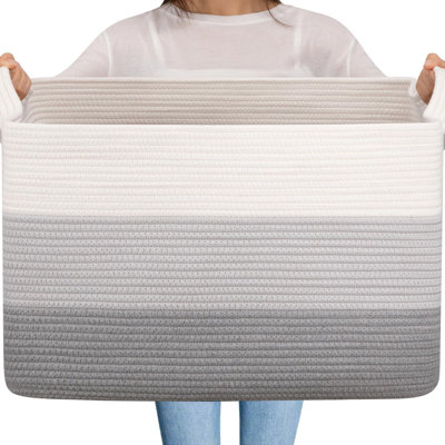 Très grand panier à couvertures, panier à linge en corde de coton 95L, bac à jouets pour chambre de bébé, contenant pour le rangement des couvertures dans le salon, 24 po x 17 po x 14 po, gris dégradé