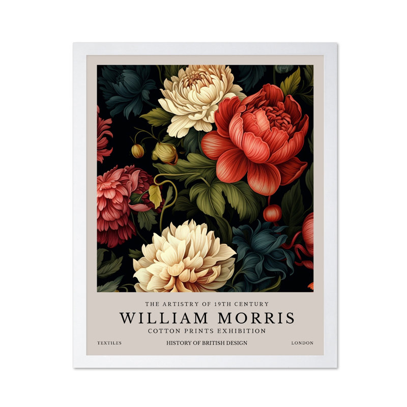 William Morris - Pivoines n ° 1, Poster, White Framed, 08"H x 10"W