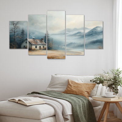 «Blue Green Misty Dawn Farmhouse», ensemble d'art mural sur toile