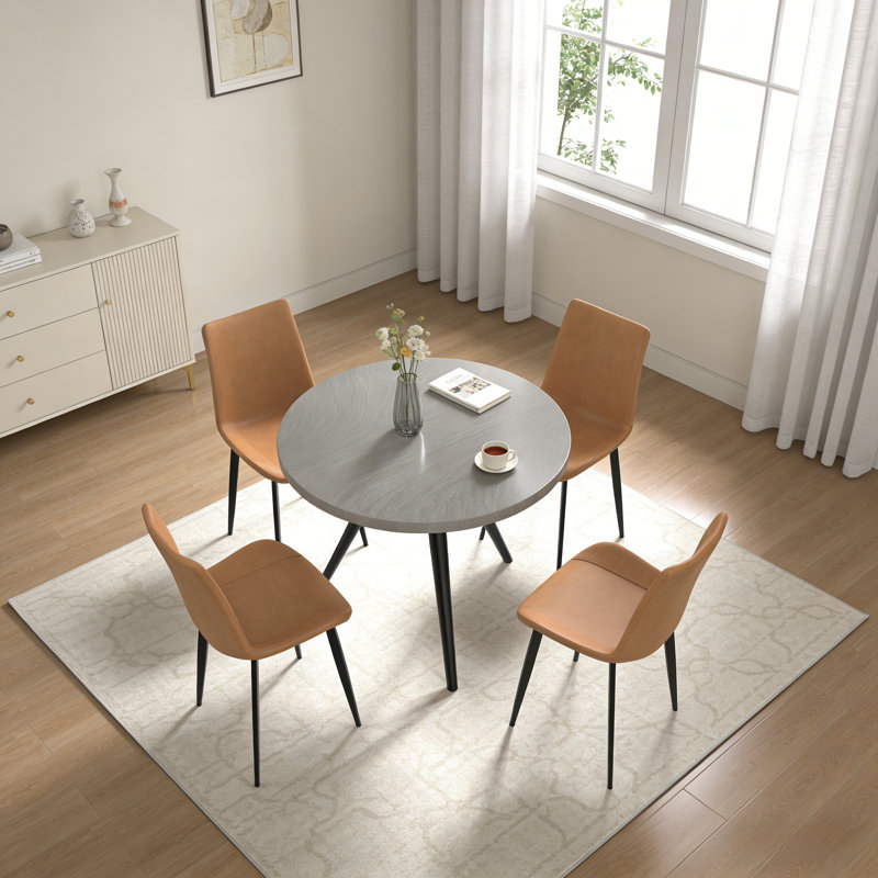 Ensemble de table de salle à manger 5 pièces, table de cuisine moderne 34,7 po avec chaises, Gris du Rhin, Brun