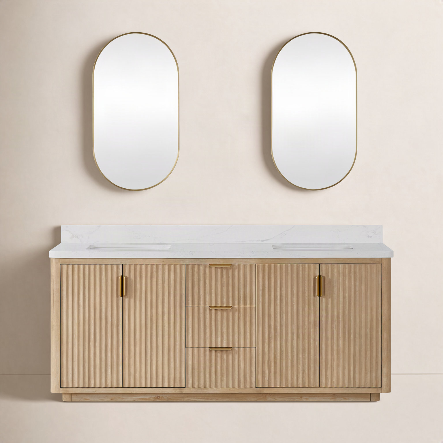 Adela 72'' Double Bathroom Vanity, White, Brown, Gold