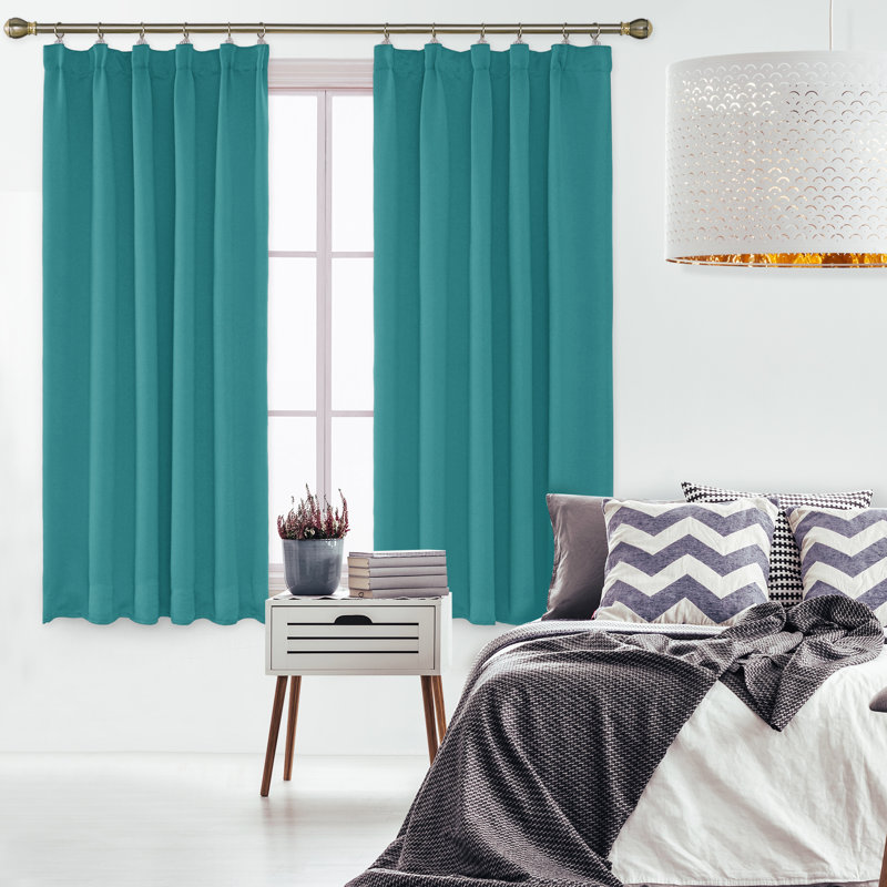 Farhod Blackout Curtain Pair, Turquoise, 132cm Width x 138cm Drop