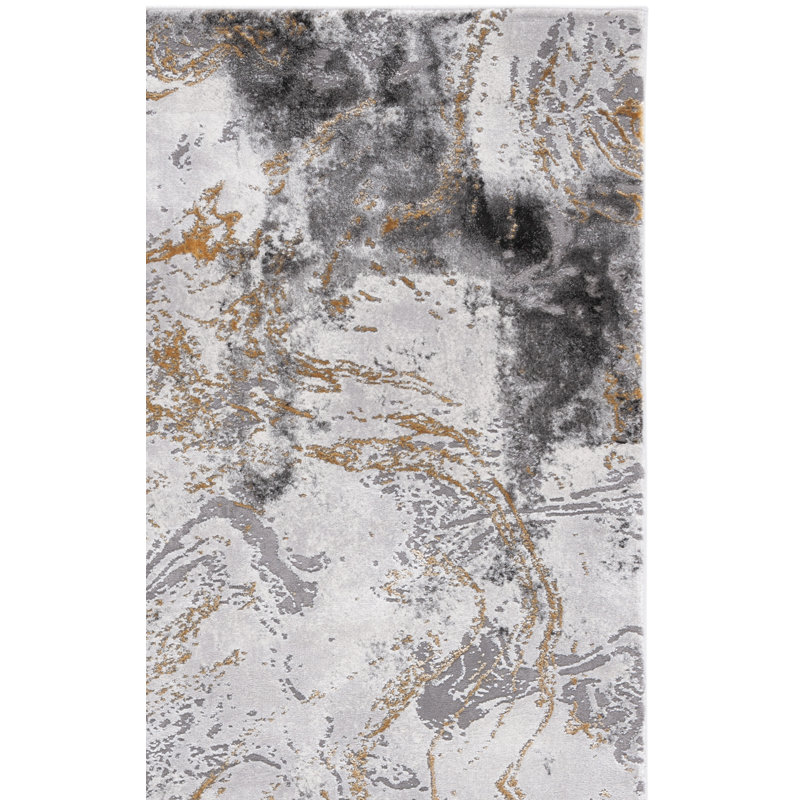 Tapis gris / doré à motif abstrait Prichard, Rectangle 6 pi 7 po x 9 pi