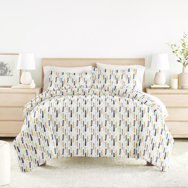 Duvet Cover Set Patterned Microfiber Ultra Soft Bedding in Feathers, Twin Duvet Cover + 1 Standard Sham