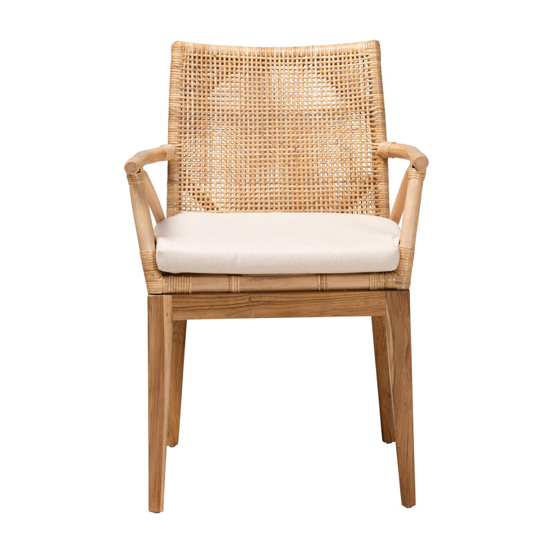 Birkley Storsel Modern Bohemian Teak Wood and Rattan Dining Chair