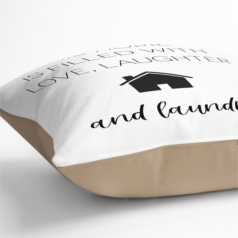 Love Laughter And Laundry Typography Square Throw Cushion, 40cm H x 40cm W x 15cm D, Stone