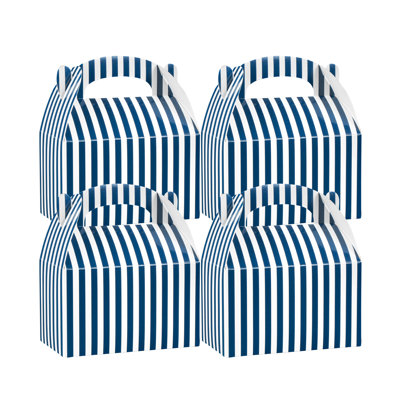 Restaurantware Gable Gift Boxes 25 Count 6 x 3.5 x 3.5 Inches Paper Stripe Favor Boxes Wedding Favor Boxes Built-In Handle Blue