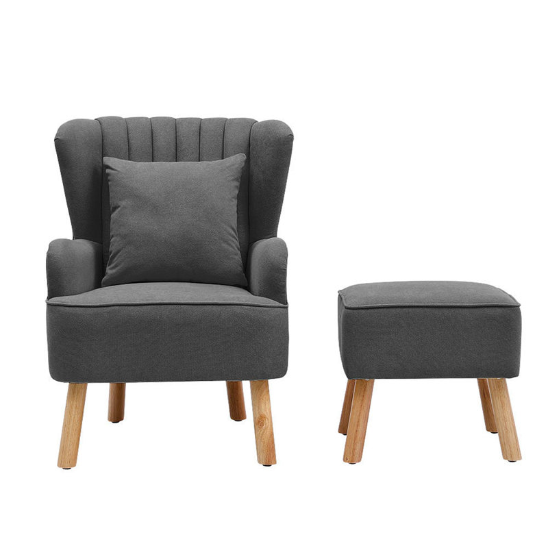 Aeroome Upholstered Wingback Chair with Footstool, Gray