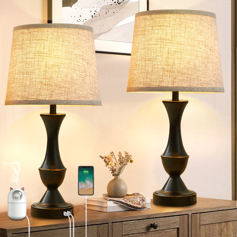 Ensemble de lampes de table traditionnelles Claresa, Noir, Beige
