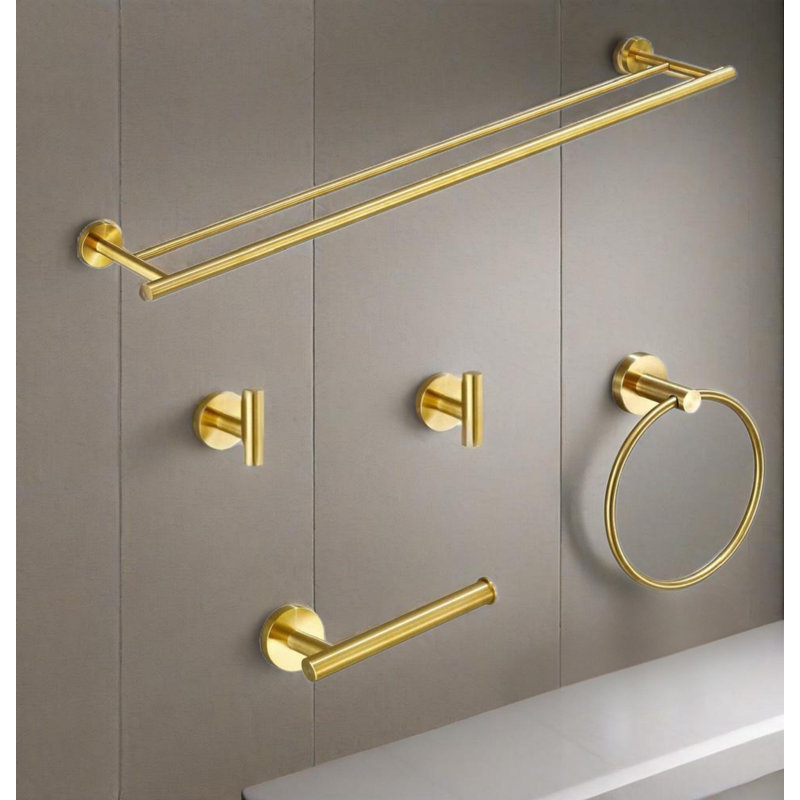 5 Piece Bathroom Towel Rack Set Wall Mount, Brushed Gold