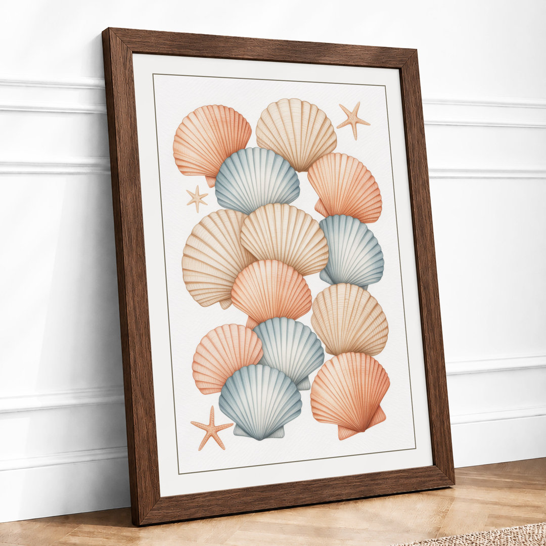 Seashells and Starfish Coastal - Framed Print