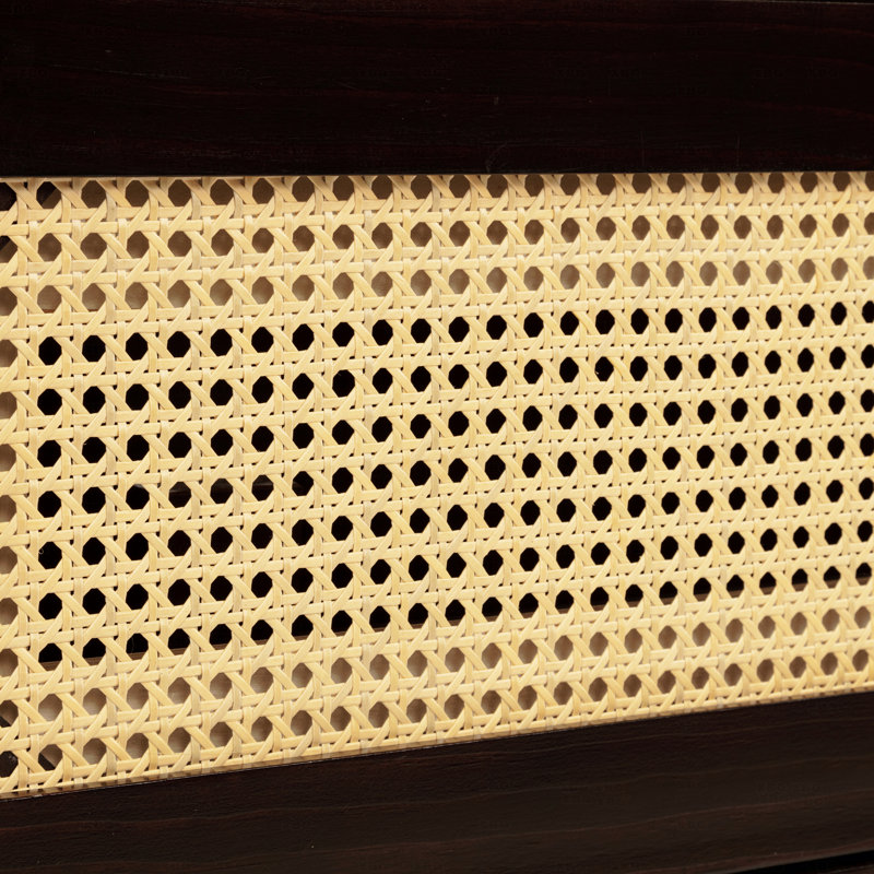 Grand lit escamotable pliant, armoire en bois de pin avec décoration en rotin et tiroir de rangement, Noir