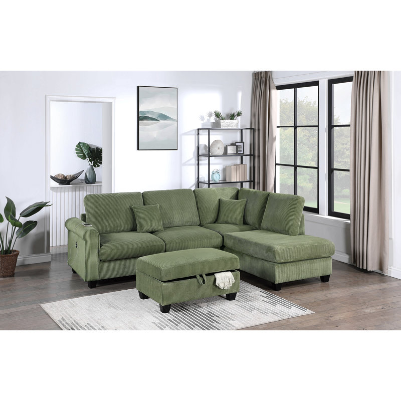 Ensemble de canapé modulaire 3 pièces en velours côtelé rembourré Laf, Sauge