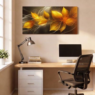 Feuilles d'or, nature abstraite, reproduction d'art sur toile tendue sur toile, ensemble de 1