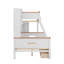 Lit superposé simple au-dessus d'un lit double en bois avec tablettes, tiroirs, garde-robe et lumière DEL
