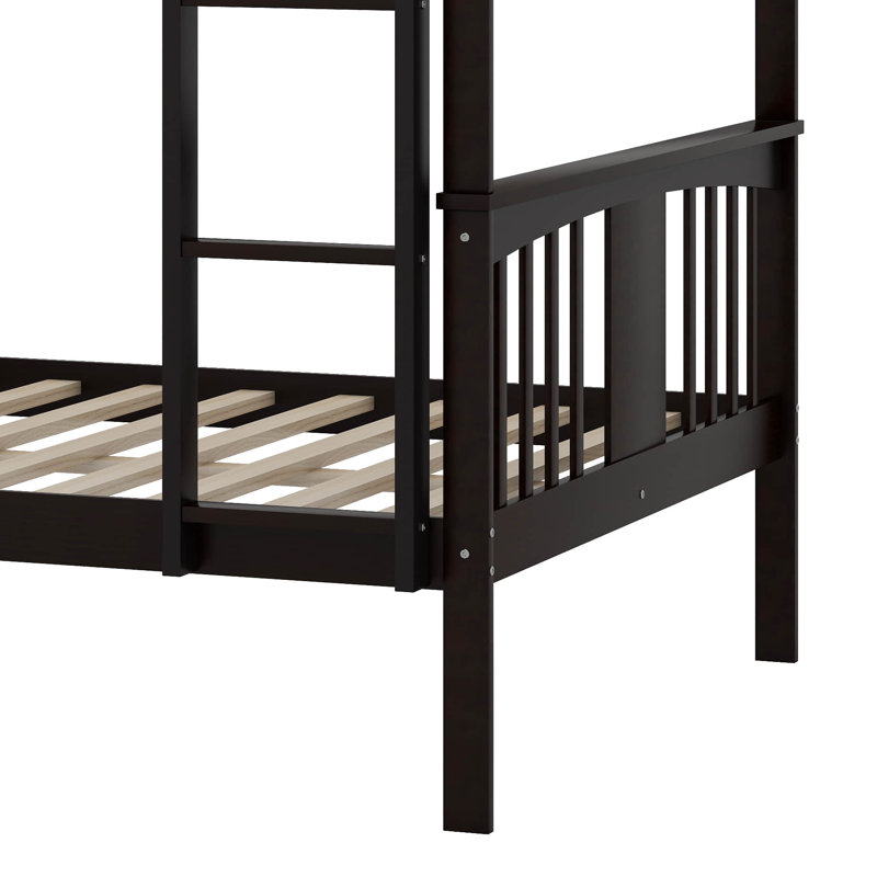 Lit superposé double au dessus d'un lit double avec échelle, lits superposés en bois, Espresso