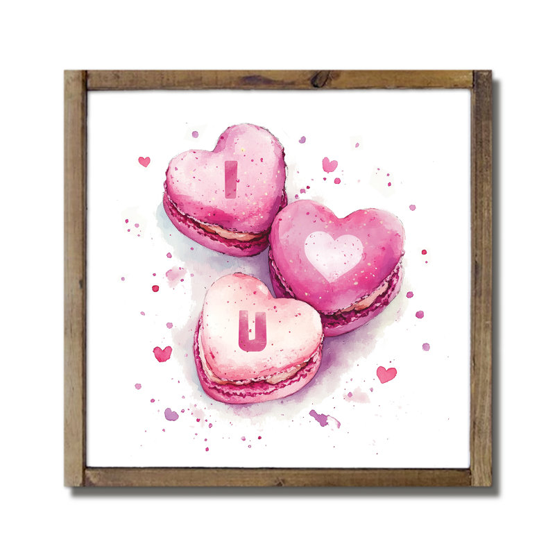 «I Heart U Macaroons», plaque de bois encadrée
