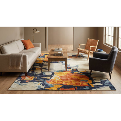 Tapis en laine et viscose ivoire touffeté à la main en bambou Picasso