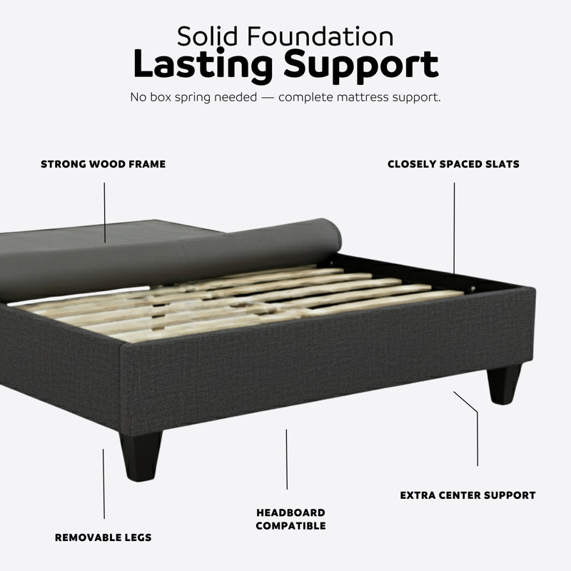 Amero Low Profile Upholstered Twin XL Platform Bed Frame with No Headboard, Twin XL, Gray