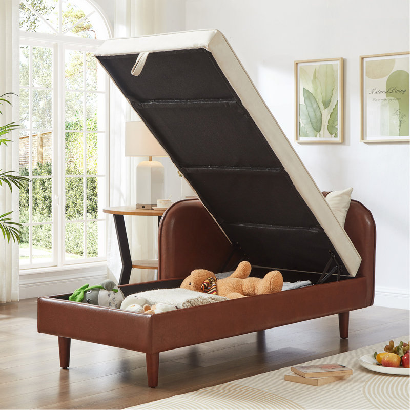 Canapé de rangement 65 po en polyuréthane et velours, Beige