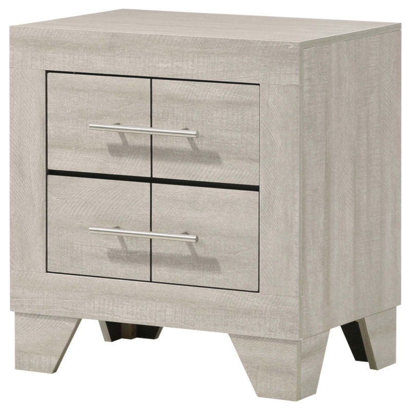 Table de chevet à 2 tiroirs Strout Rustic avec stratifié texturé et poignées en nickel poli, parfaite pour les chambres à coucher modernes
