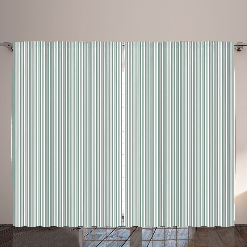 Rustic curtain, thin and bold stipes, pale sage green and white