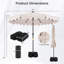 Parasol de patio extérieur de 9 pi avec 32 lumières DEL solaires et base lestée, sacs de sable