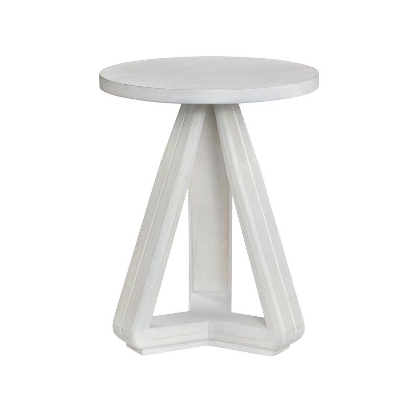 Round White Solid Wood Accent_End Table