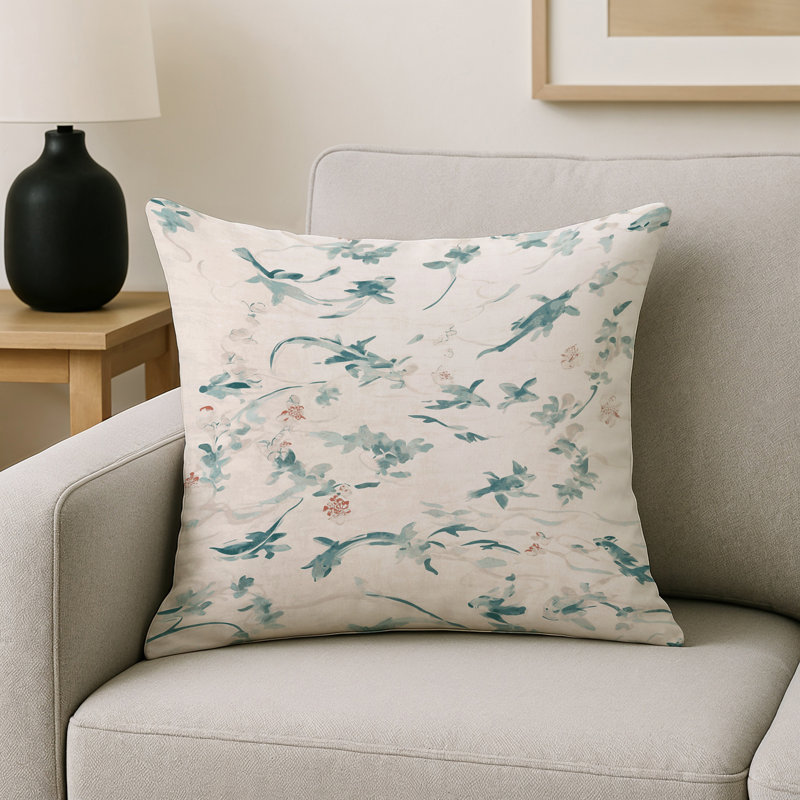 Coussin décoratif intérieur / extérieur bleu Modern Modern, Gris floral 8, Carré 20 po