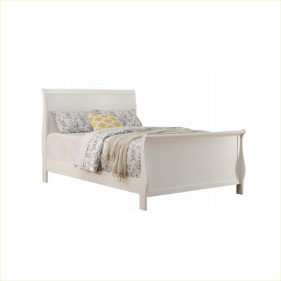 Master Bedroom Queen Size Sleigh Bed Frame, Modern Curved Design Plywood Construction Finished in Clean White