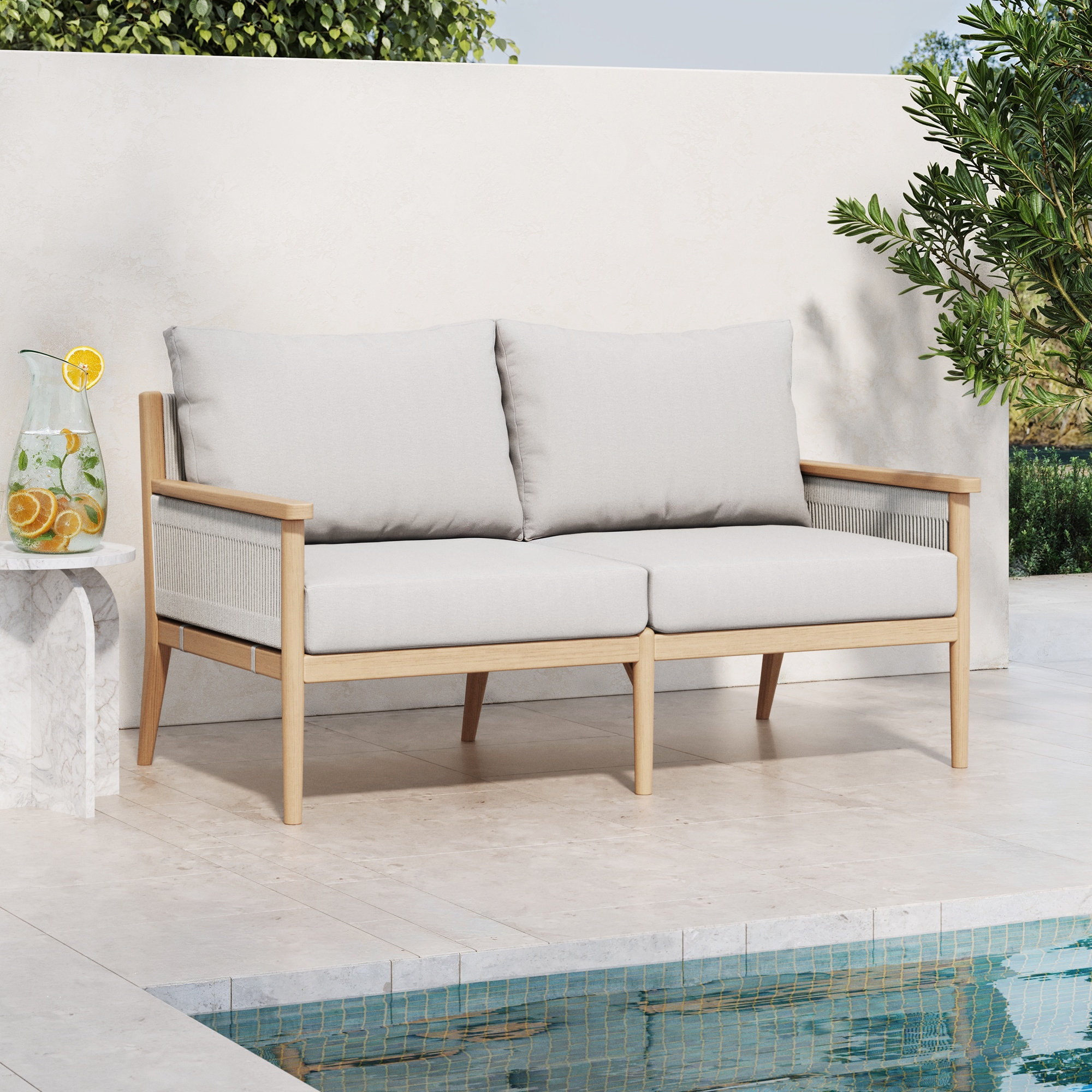 Rydell 55'' Wide Outdoor Reversible Patio Sofa with Cushions, White Cream