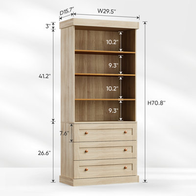 71" H x59'' W Standard Storage Bookcase with 6 Drawers and 8 Open Shelves, Modern Wood Organizer