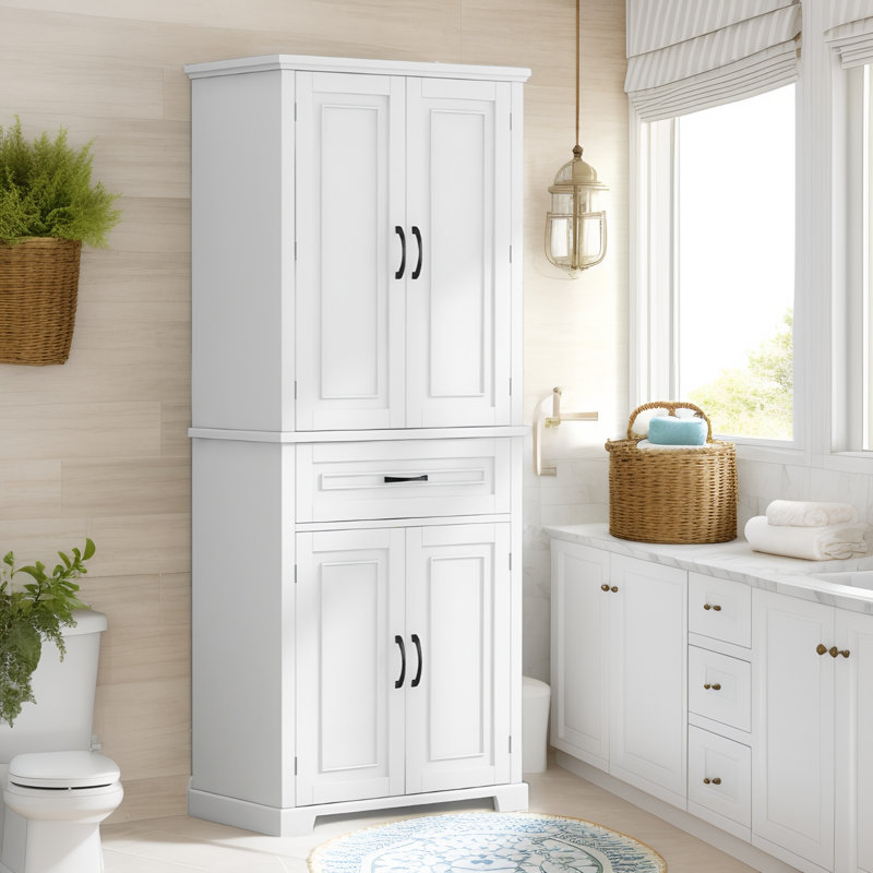 Dorry 72"H Bathroom Storage Cabinet with Adjustable Shelf and Drawer Multiple Storage Space Closet System, White