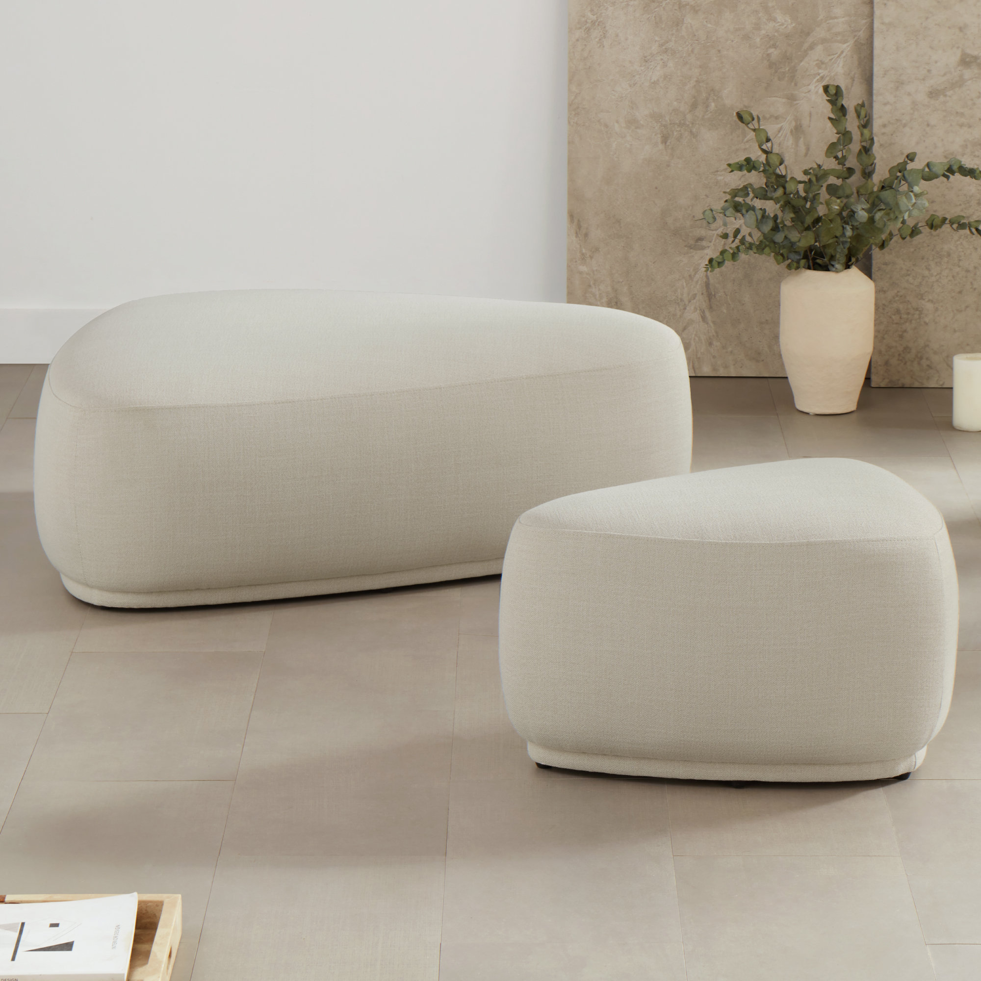 Adna Triangle Cocktail Ottoman (set Of 2), Effie Linen Performance Basketweave