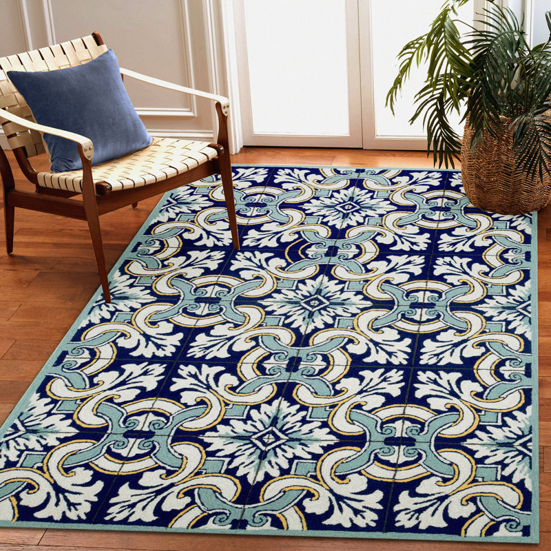 Tapis bleu touffeté à la main Demirhan, Rectangle 5 pi x 7 pi 6 po