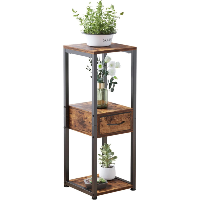 Table à plantes à 3 niveaux avec tiroir en tissu, supports de plantes d'angle pour plantes d'intérieur multiples, petite table d'appoint pour plantes d'intérieur