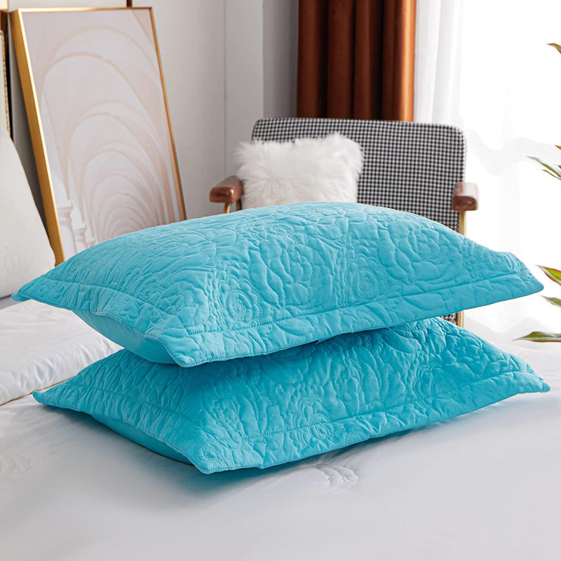 Taies décoratives matelassées à motif floral pour lit, 20 po x 26 po, Bleu / pivoine